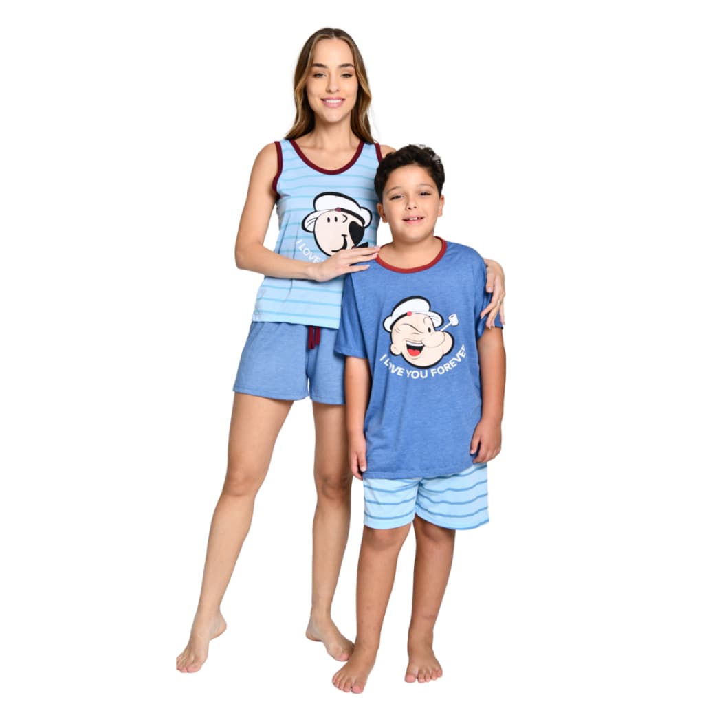 Kit 2 Pijamas Verão Mãe e Filho Personagens Divertidos Combo Combinado Promoção