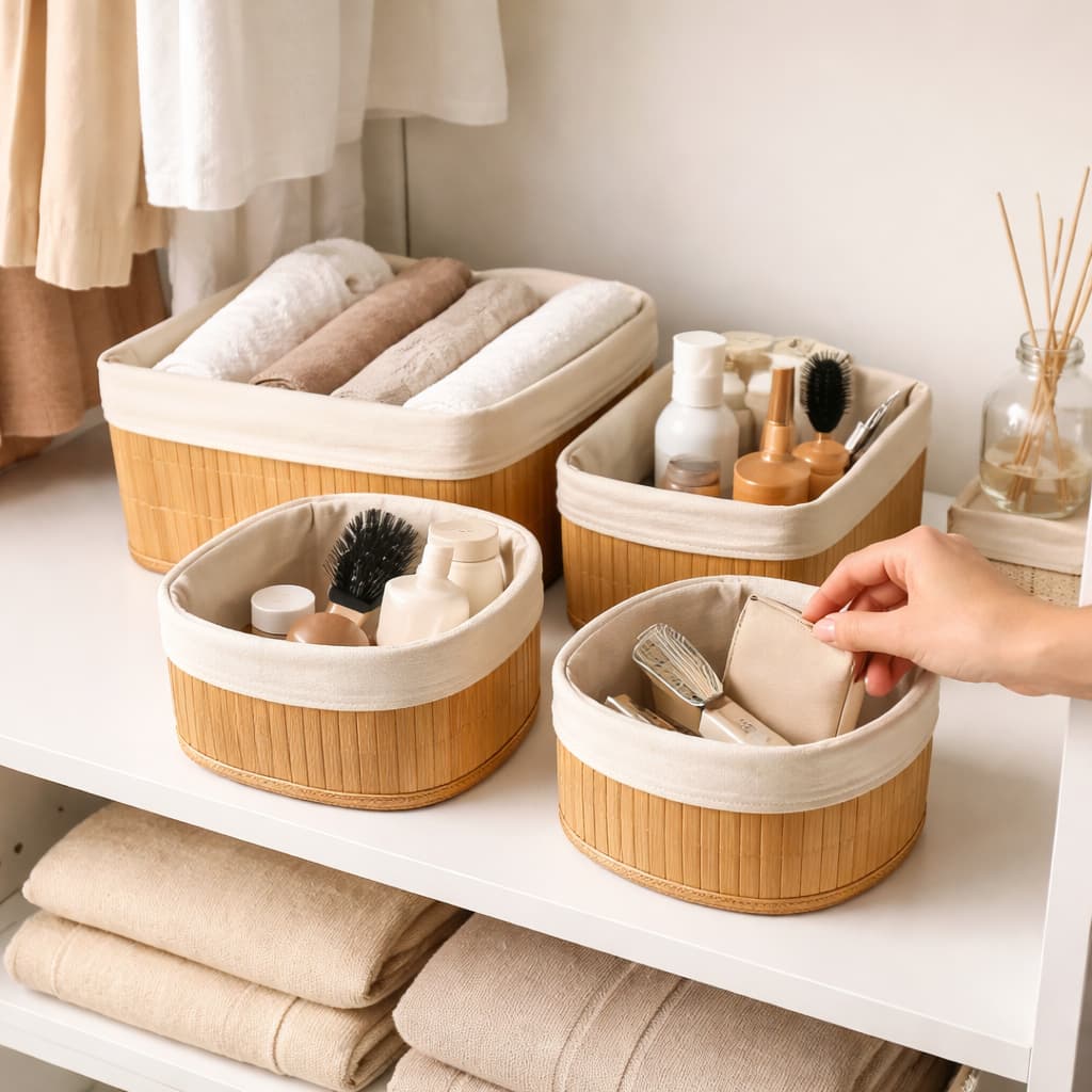 🧺 Cesto Organizador Bambu Kit 3 ou 4 Peças Multiuso Decorativo Closet Banheiro Casa 🌿✨
