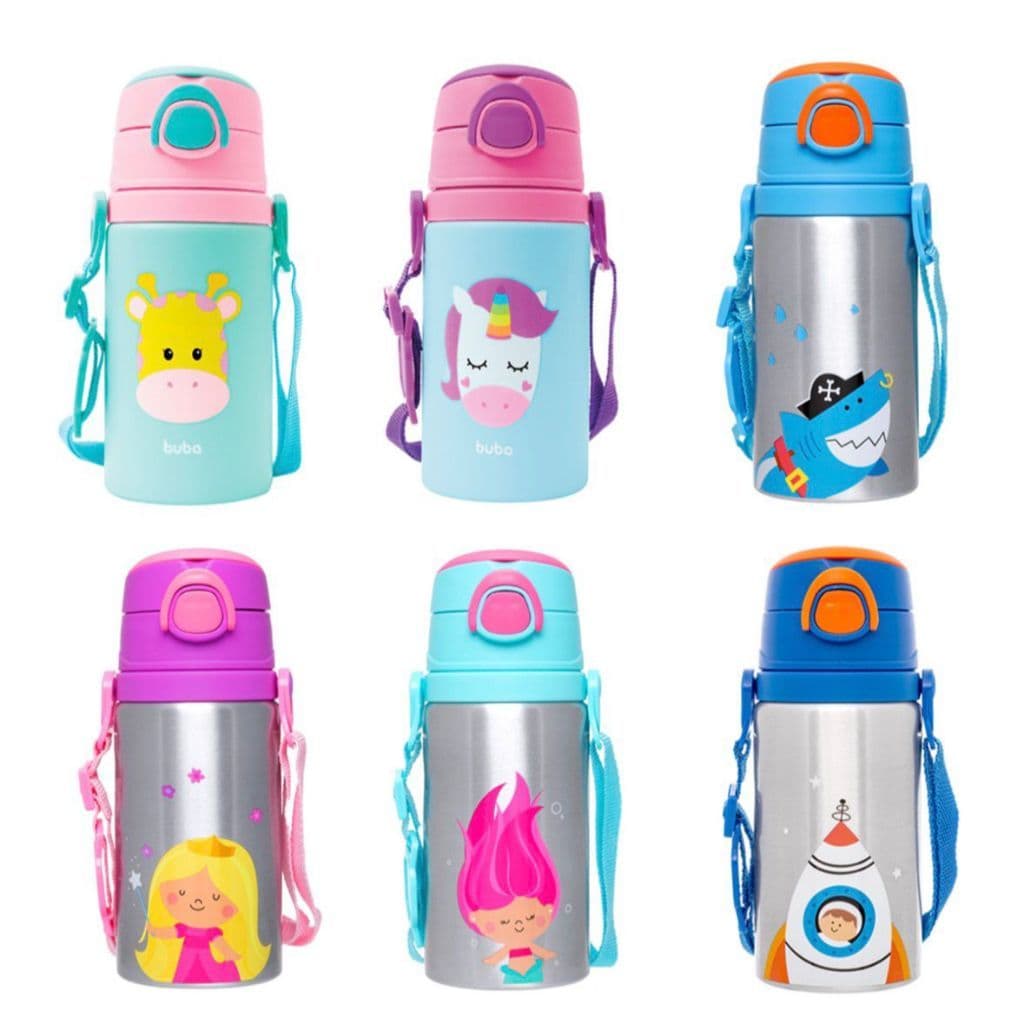 Garrafa de Alumínio Buba Com Canudo em Silicone 400 ml Estampa Animal Fun