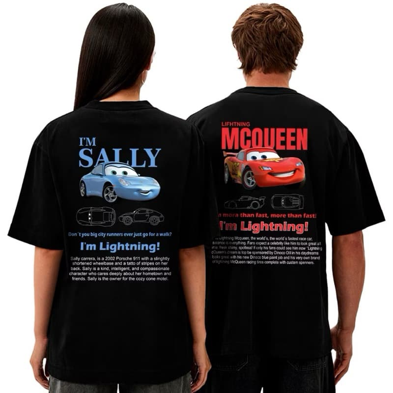 Kit 2 Camisetas Casal Oversized Relâmpago Mcqueen e Sally  Masculina e Feminina