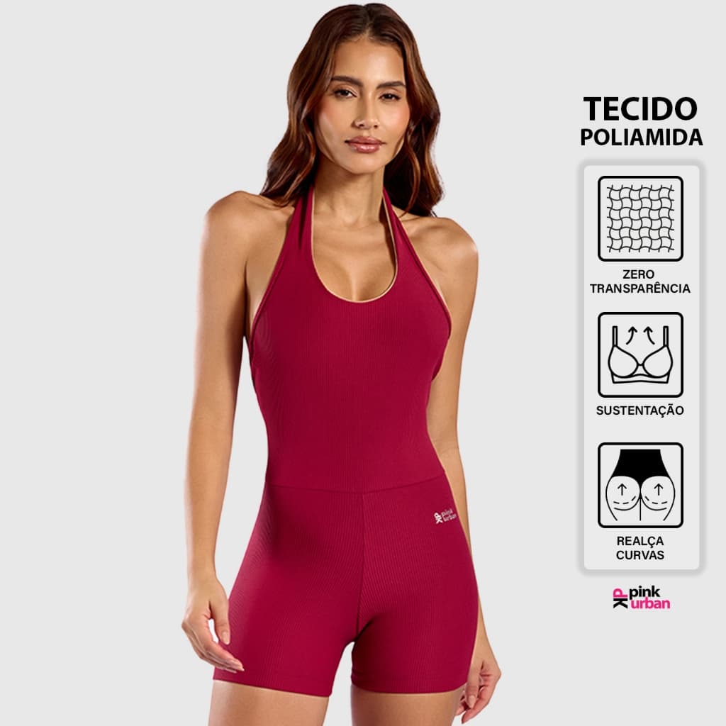 Macaquinho Fitness Feminino Canelado Frente Única Poliamida Compressão Zero Transparência Academia