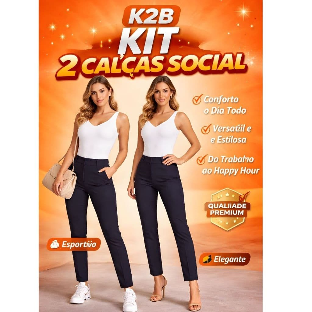 Kit 2 Calça Social K2B Feminina Cintura Alta Alfaiataria Trabalho Uniforme