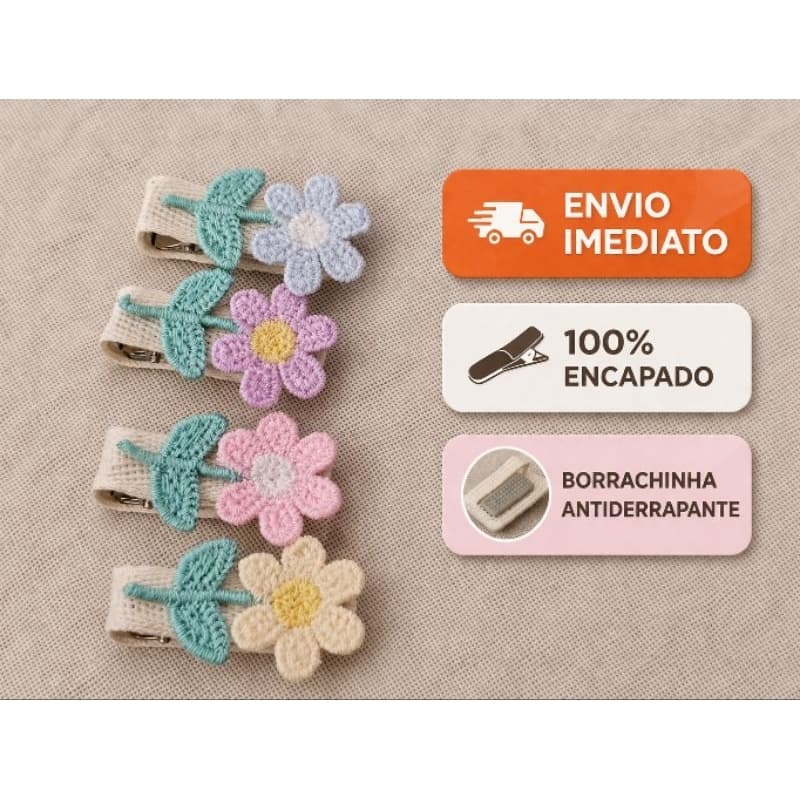 Laço Flor Bebê 3,5cm no Bico de Pato | Presilha Encapada Antideslizante