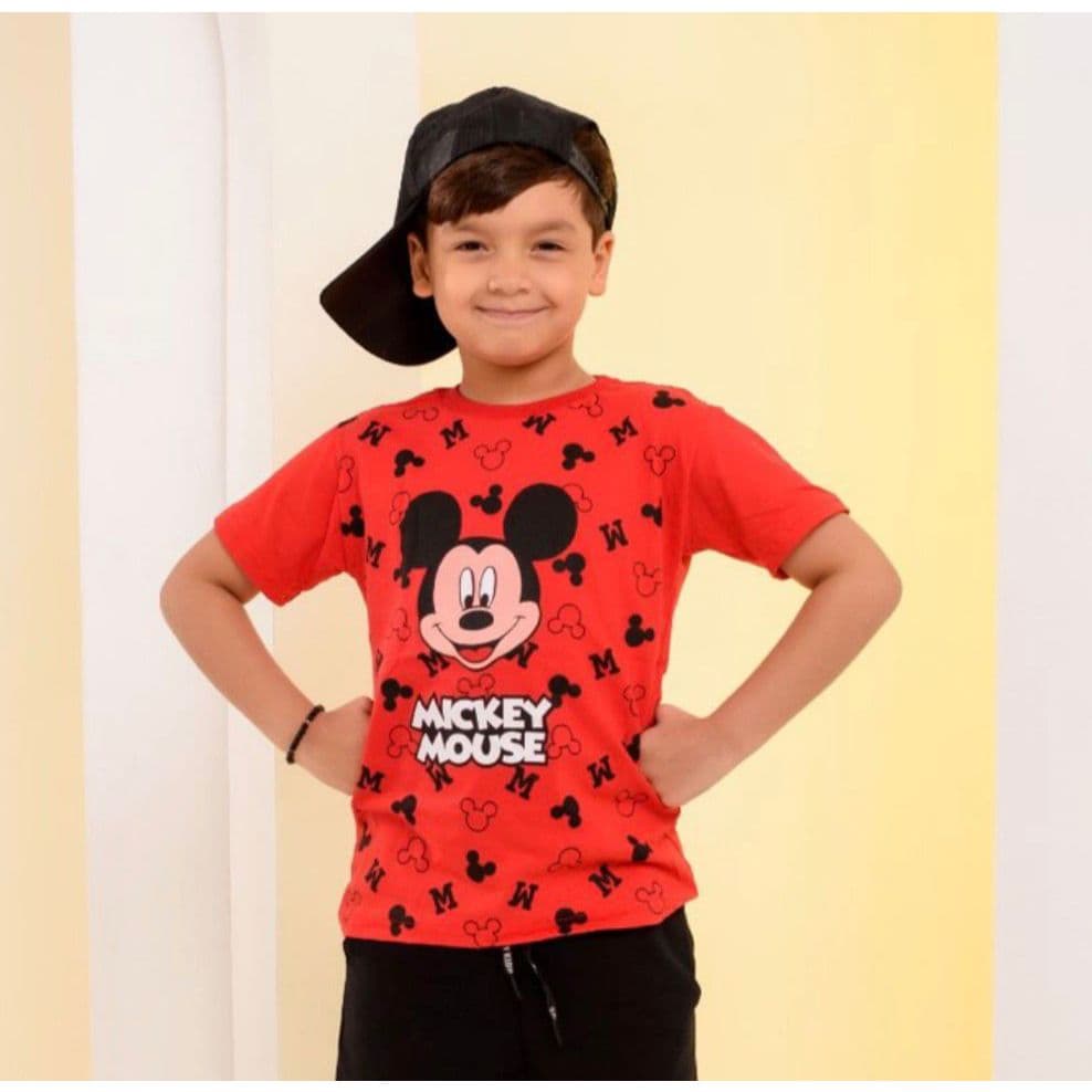 Camisa Infantil Mickey vermelhal Algodão 100% Estampada Gola Ribana Tamanho Anime 1 ao 12 Anos Menino Promoção