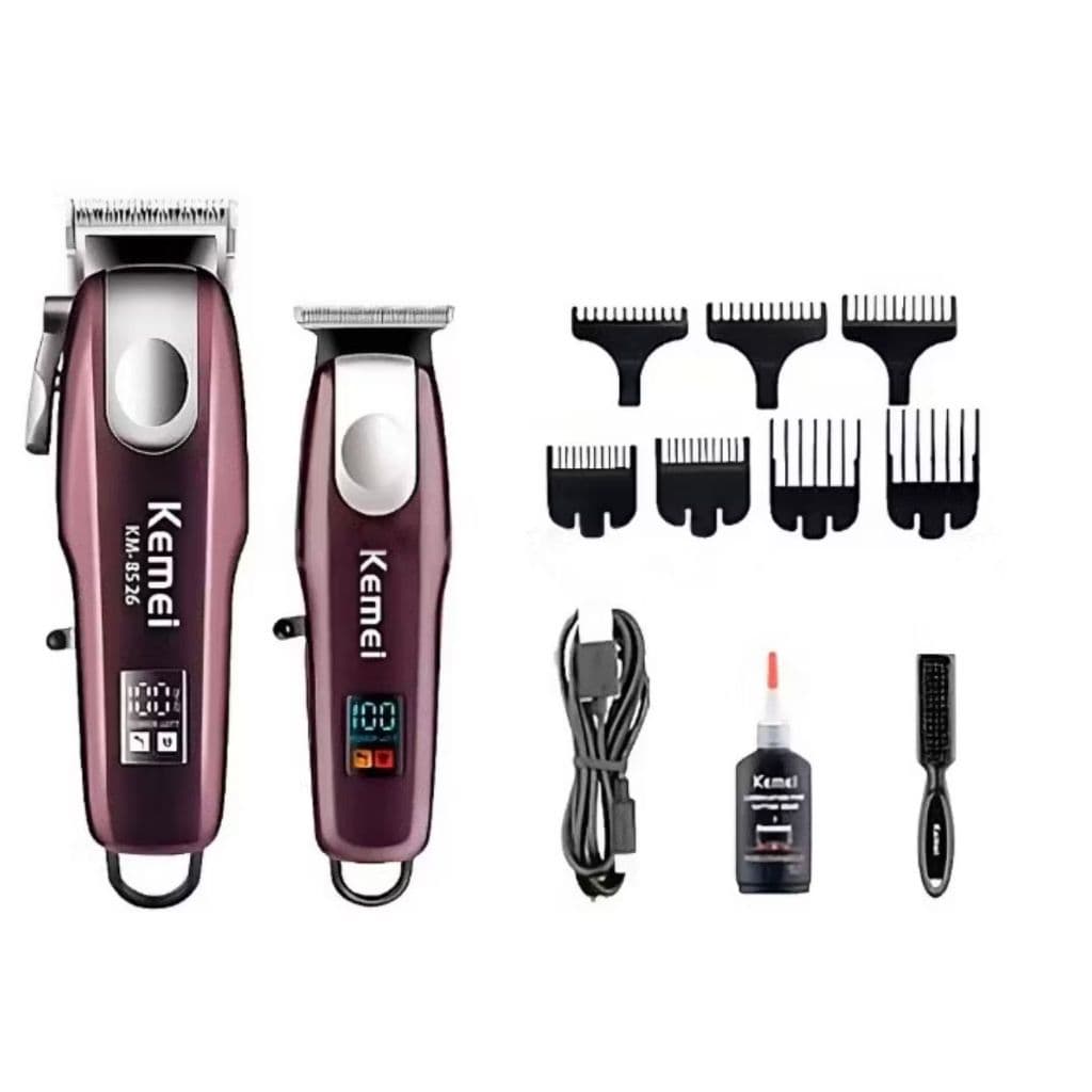 Kit Máquina de cortar cabelo + Máquina de Acabamento Kemei Original Profissional Sem Fio KM-8526 - Bivolt