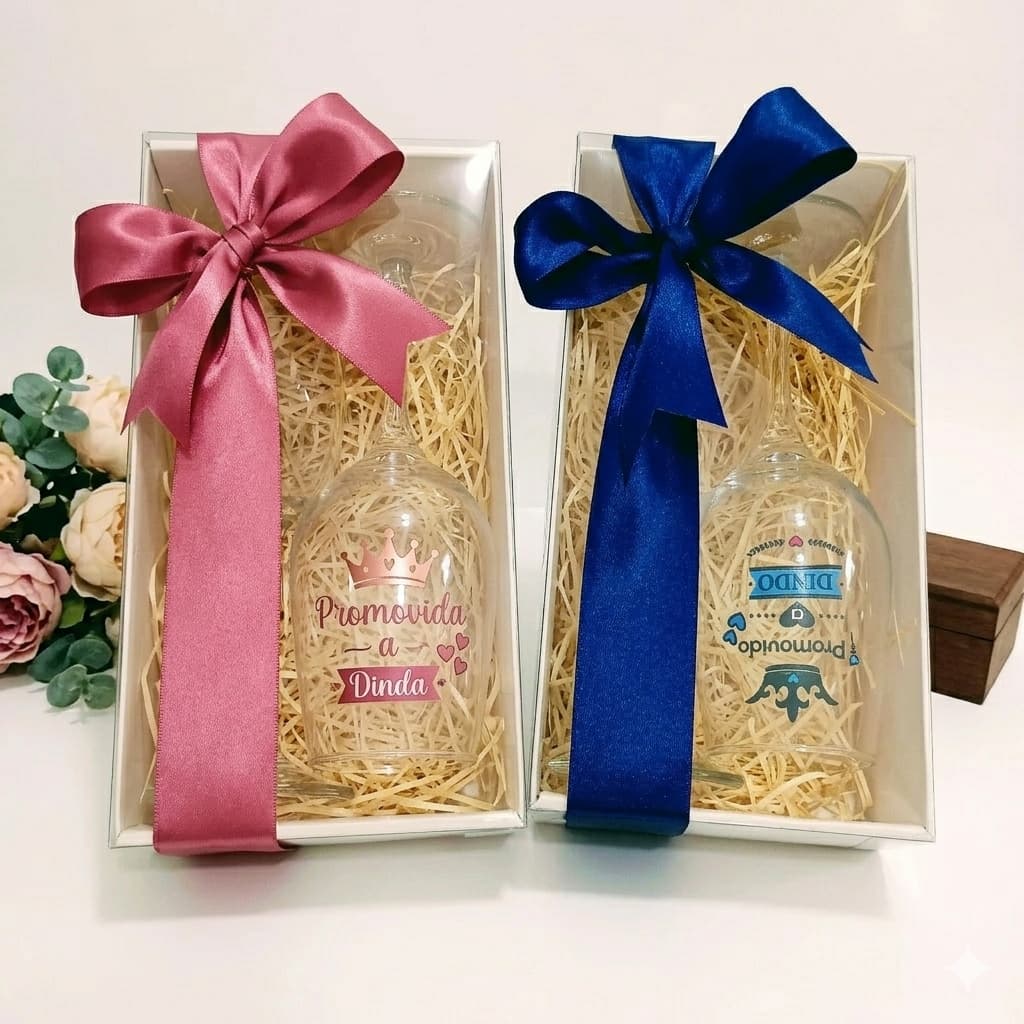Kit 2 Taças Padrinhos Batismo Consagração Casamento com Caixa Presente