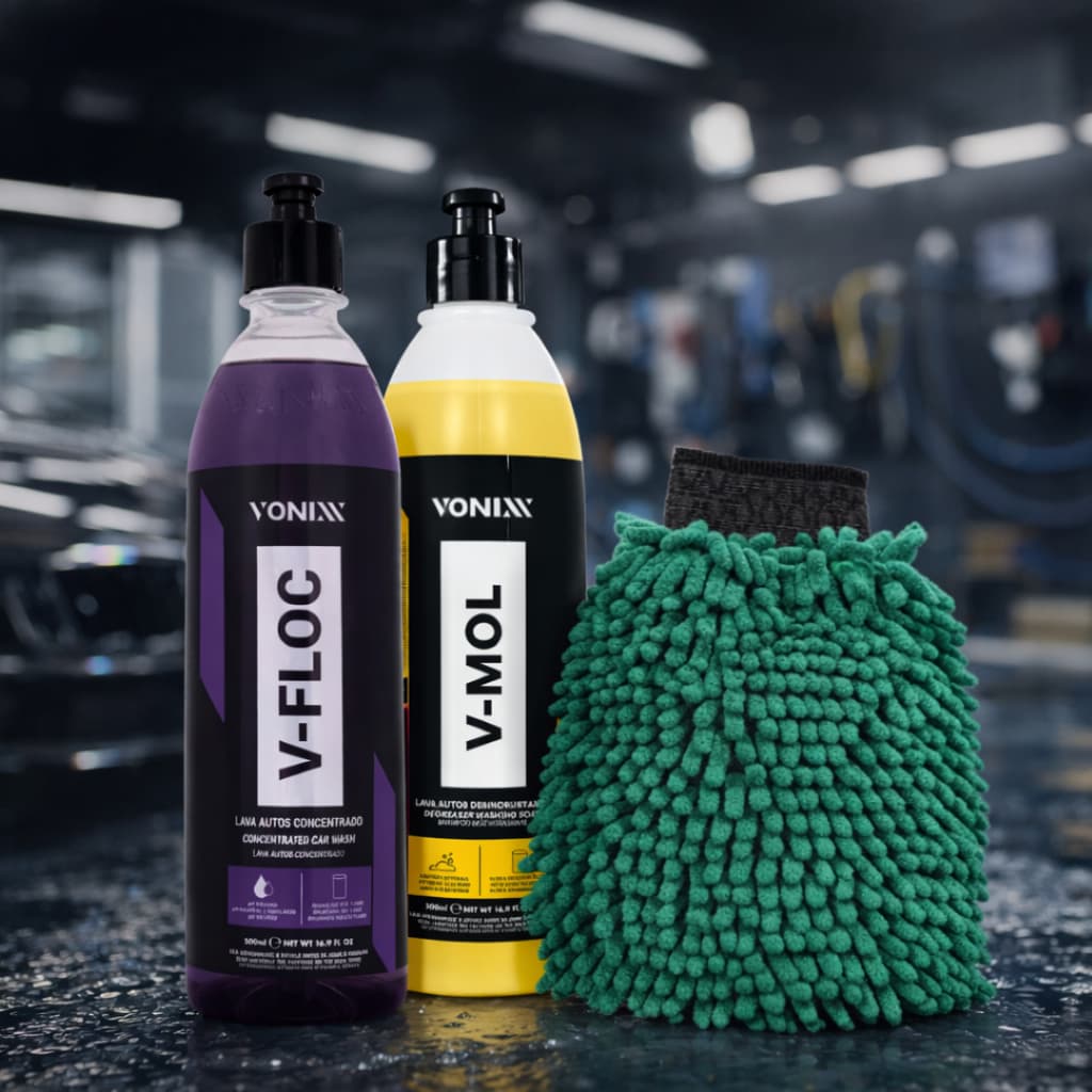 Kit Lavagem Automotiva Completa V-Floc + V-Mol + Luva Microfibra (Sem Riscar)