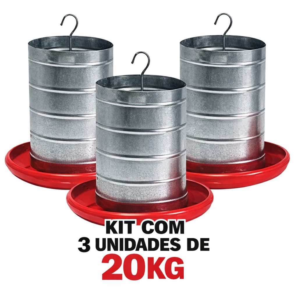 COMEDOURO TUBULAR 20KG GALINHAS KIT COM 3 UNIDADES