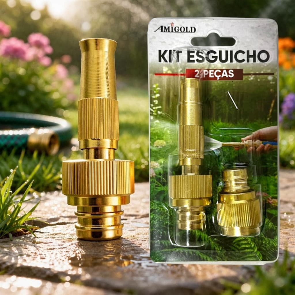 Esguicho para Mangueira de Jardim Regulável | Bico Latão 1/2" para Limpeza e Irrigação