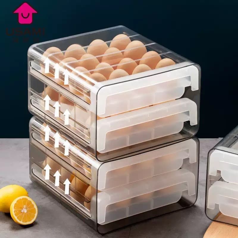 Organizador de Ovos para Geladeira com 2 Gavetas Caixa Transparente com Deslizamento Suave