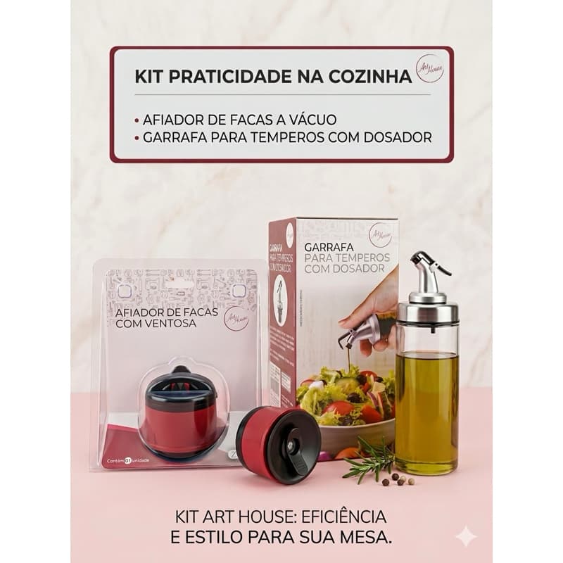 Cozinha Prático Afiador de Facas com Ventosa + Garrafa de Azeite com Dosador