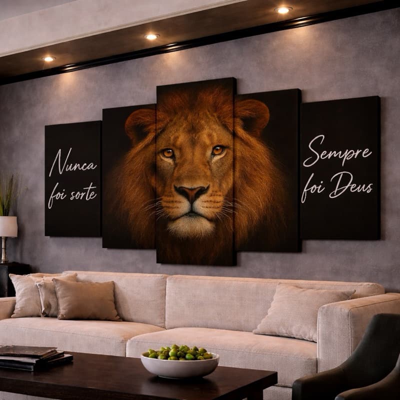 Quadros Decorativos Grande Leão de Judá Sala Quarto Nunca Foi Sorte Sempre Foi Deus