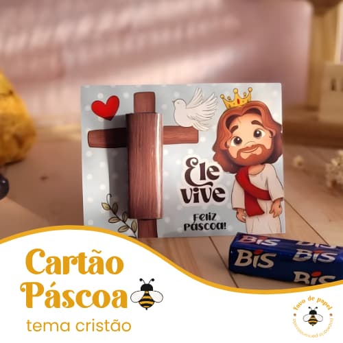 Cartão de Páscoa Religioso + Adesivo para Chocolate Batom ou Bis PRONTA ENTREGA NÃO ACOMPANHA CHOCOLATE