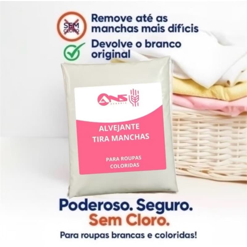 Alvejante de Sódio para Limpeza Poderosa, Clareia roupas Brancas, Remove manchas (1kg a 3Kg)