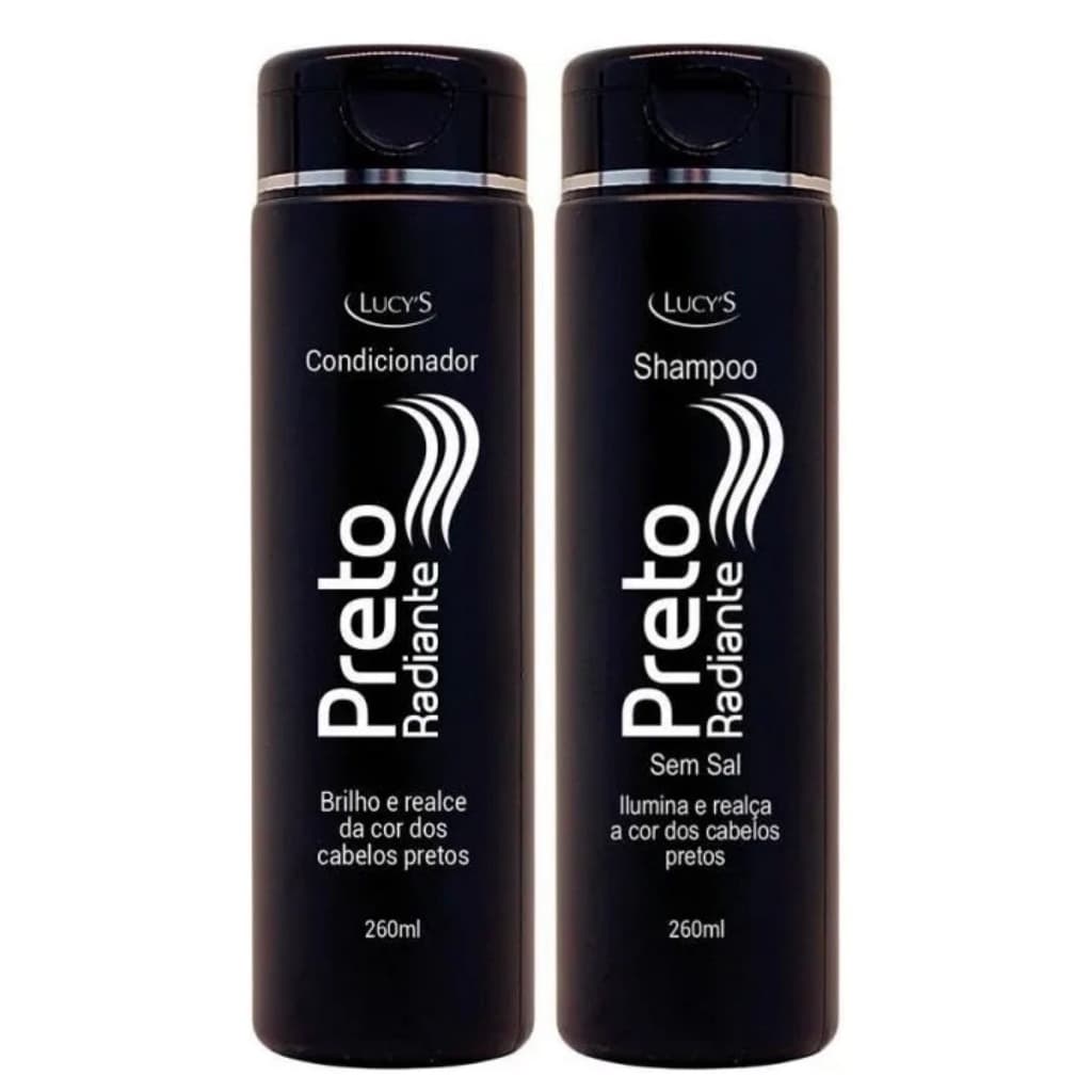 Kit Shampoo + Condicionador Preto Radiante Lucy’s 260ml Sem Sal – Realça Cor dos Cabelos Pretos