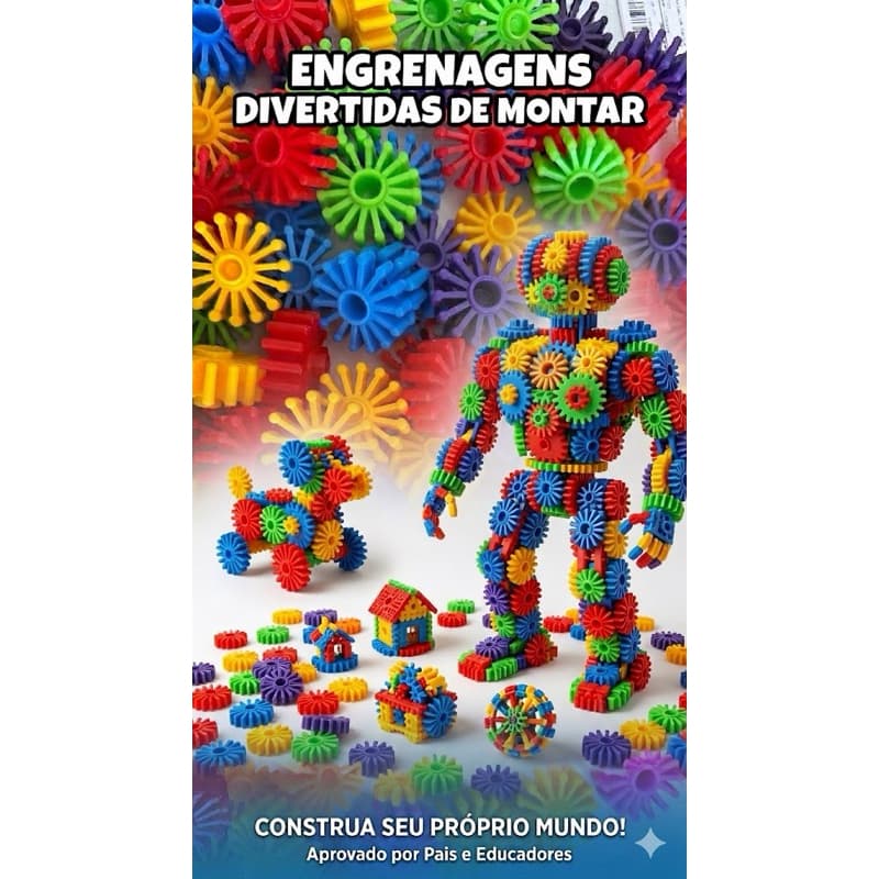 Blocos De Montar Coloridos Engrenagens Divertida 60 Peças Brinquedo Educativo Didático infantil