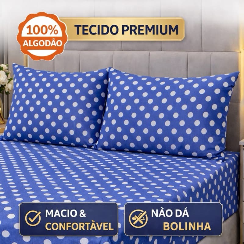Kit com 02 Fronhas porta travesseiros – Estampa Poá Azul | 100% Algodão