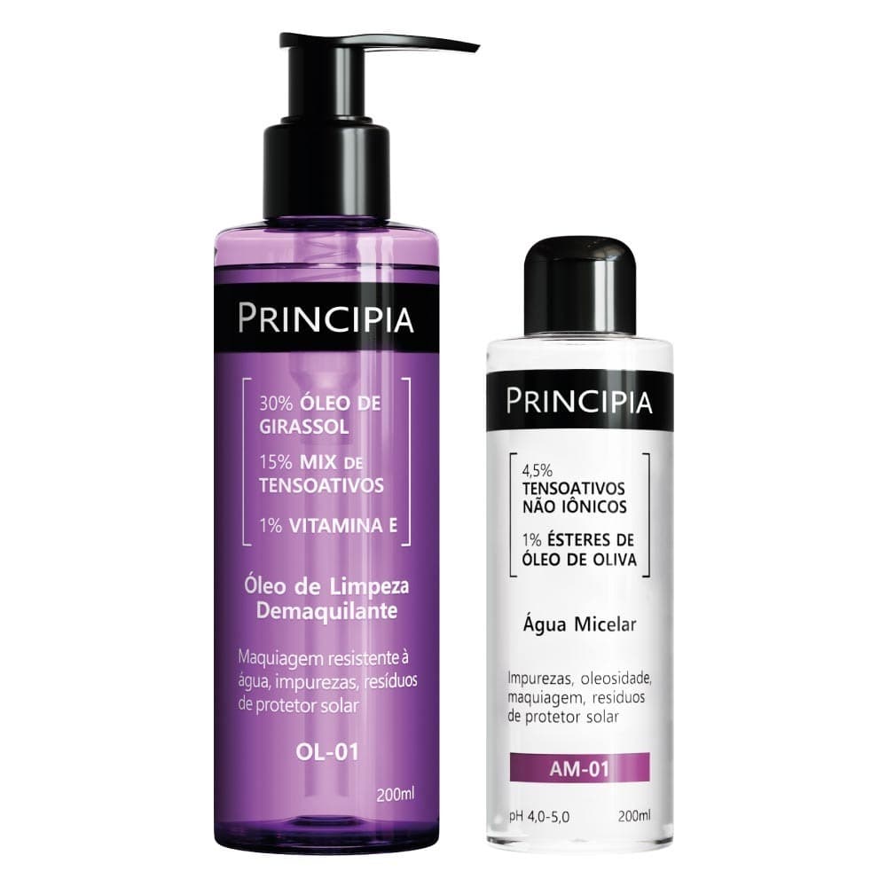 Principia Kit Dupla Demaquilante c/ Óleo Demaquilante OL-01 + Água Micelar AM-01