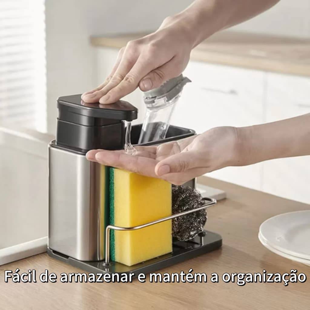 Suporte Aço inoxidável de Pia com Dispenser de Sabão + Porta Esponja Cozinha Limpa e Organizada