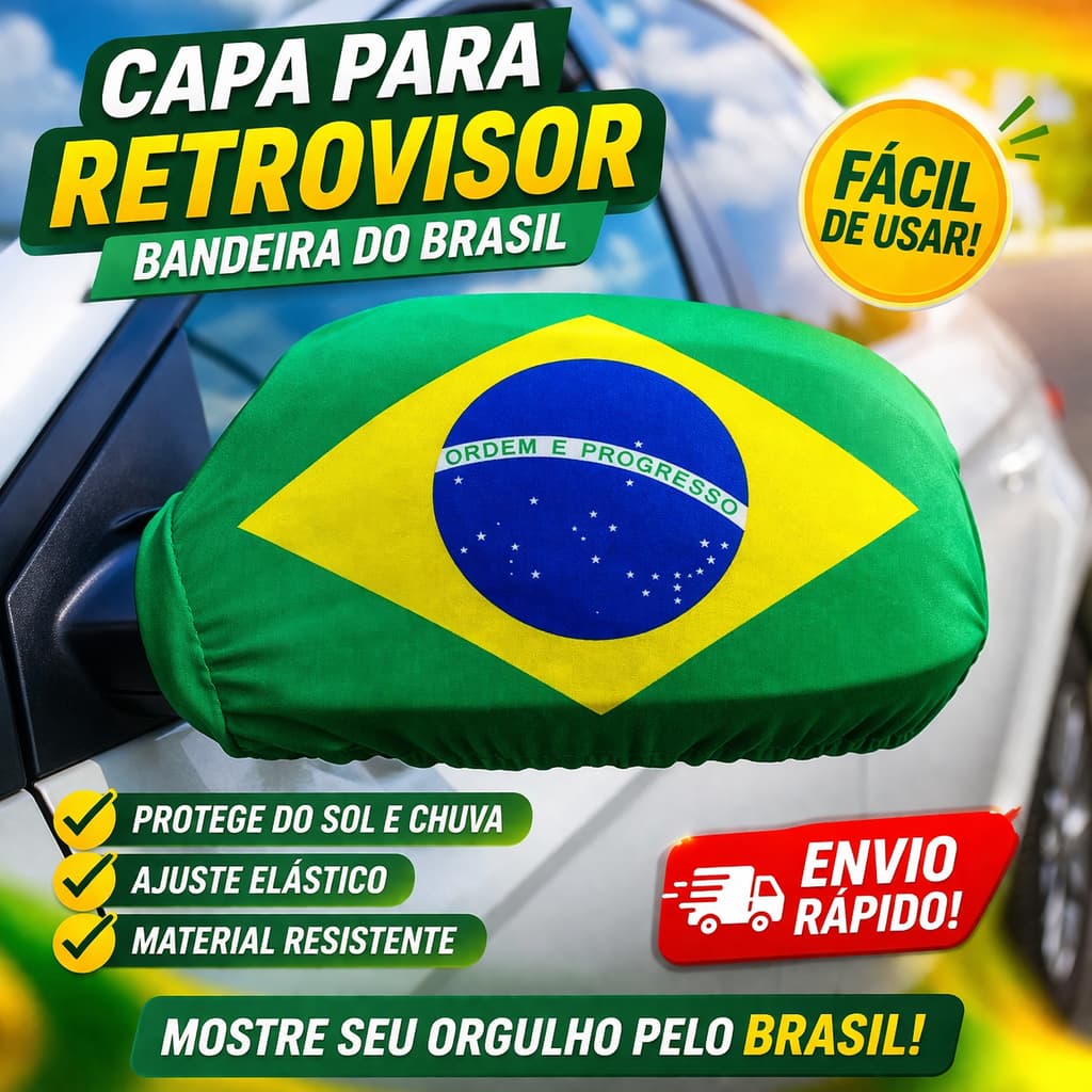 Capa para Retrovisor com Bandeira do Brasil - 1 Par Capa Bandeira Do Brasil Para Retrovisor De Carro