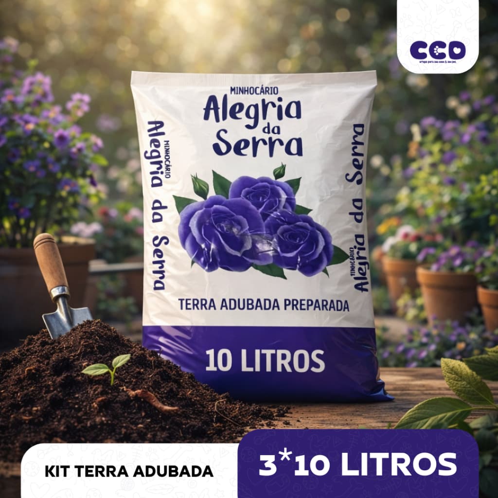 Kit 3 Terra Adubada Orgânica Alegria da Serra 10L/6KG