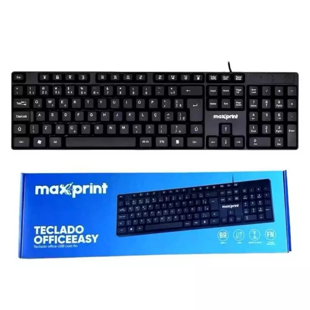 Teclado com fio OfficeEasy USB2.0 Preto - Maxprint