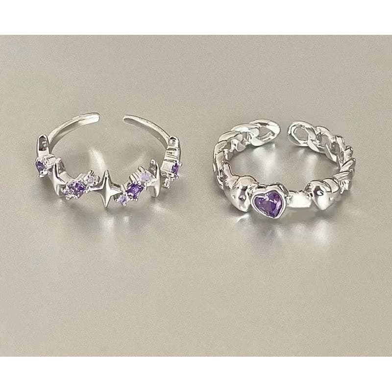2pcs Novo Estilo Coreano Púrpura Diamante Anel de Moda Feminina, Design de Jóias, Presente de Férias