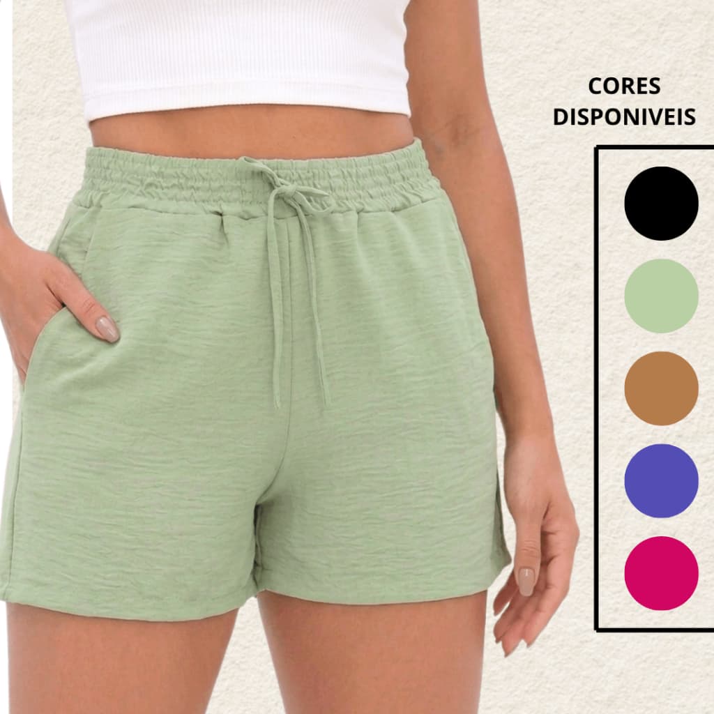 Short Duna Feminino Bolso Cintura Elástica Verão Casual