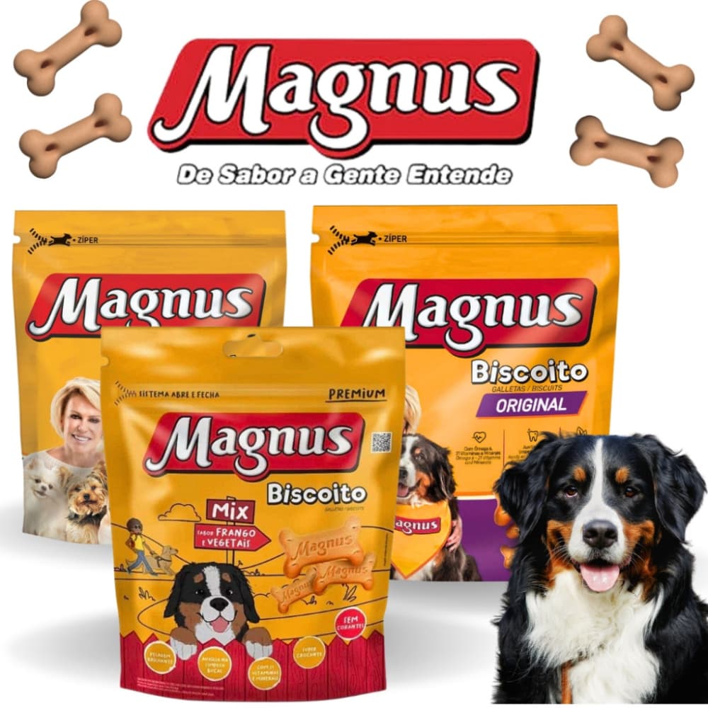 Biscoito Cães Magnus Mix Premium Frango e Vegetais Petisco Canino Sem Corantes