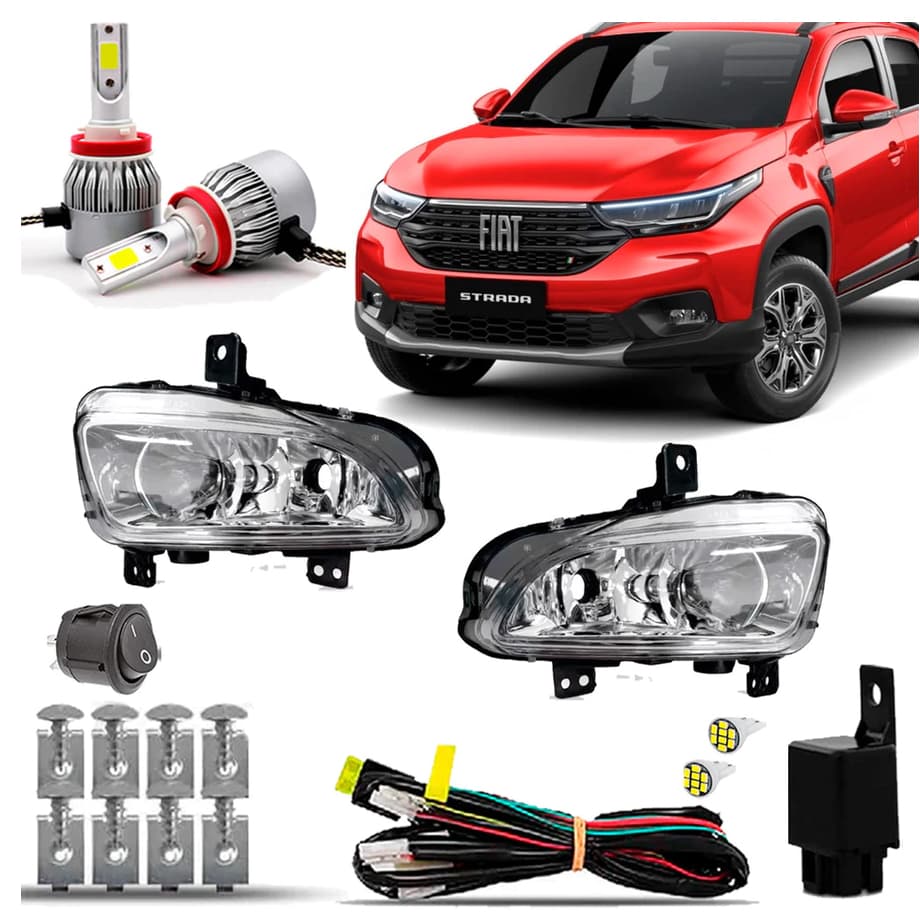 Kit Farol Milha Farolete Auxiliar  Neblina Completo Strada 2020 2021 2022 2023 2024 Super Led 6000k