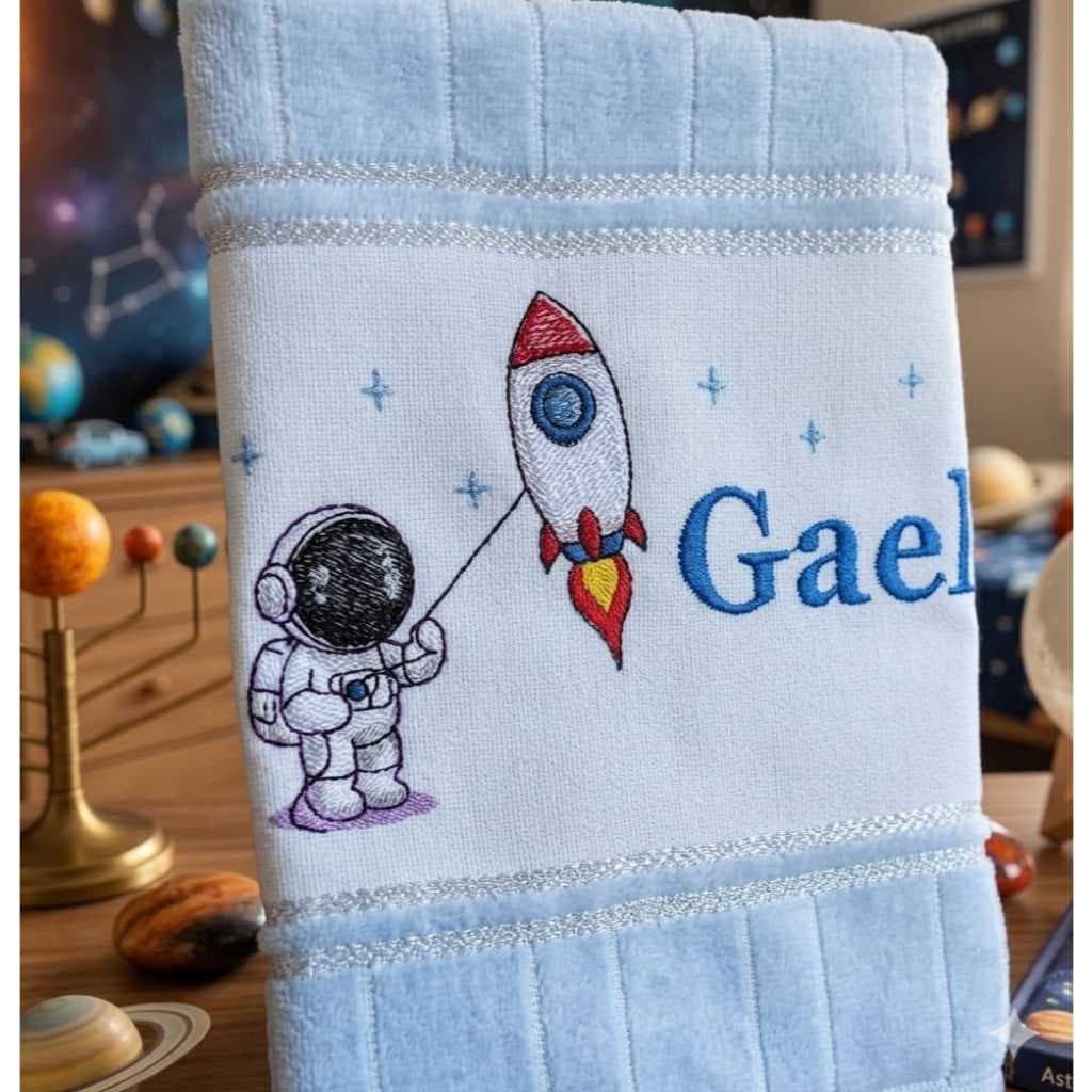 Toalha de banho escolar bordada toalha para escola astronauta nome personalizado