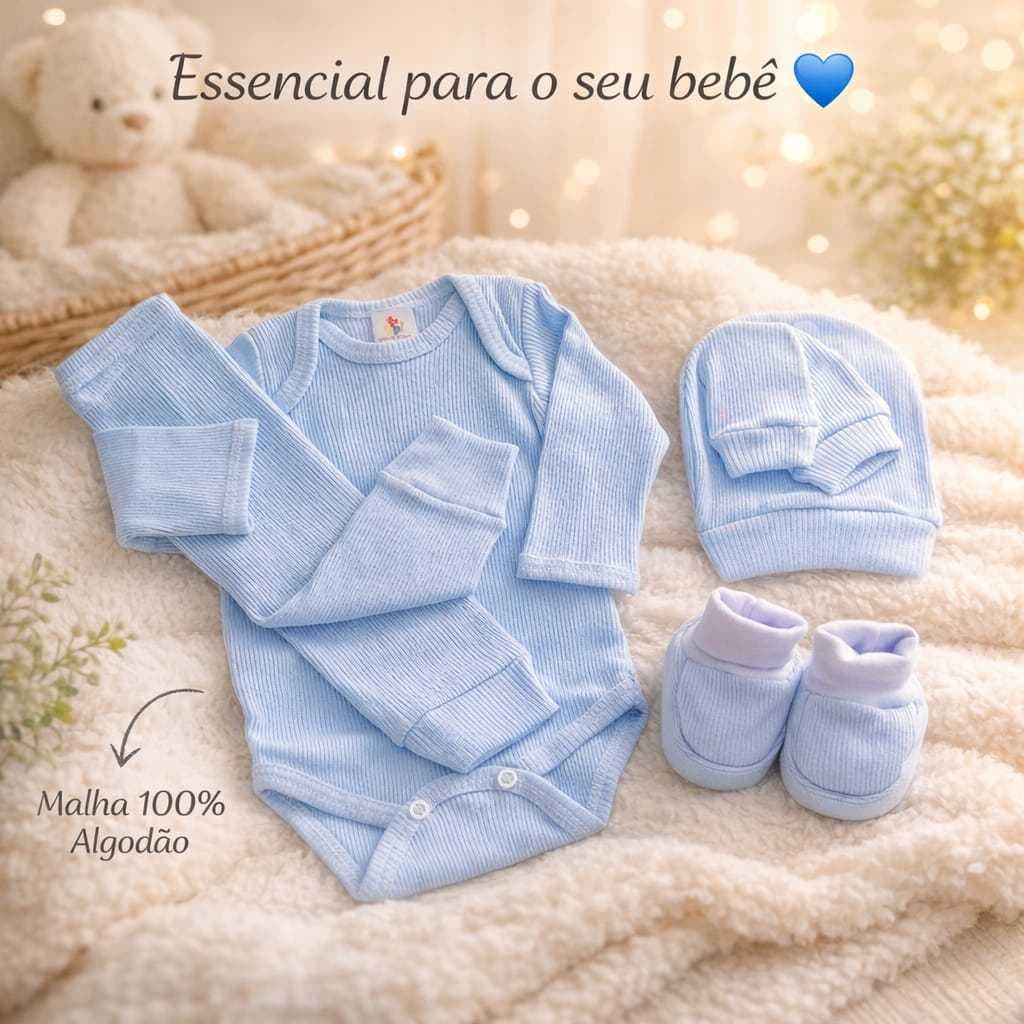 Kit 5 peças RN Bebê Recém Nascido Pantufa Organza 100% Algodão Enxoval Saida de Maternidade Premium