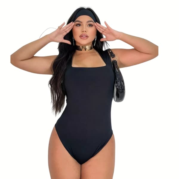 Body Feminino Elegante Basico Decote Quadrado Alças Grossas