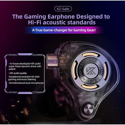 KZ Gale Fone de Ouvido Original In Ear Alta Qualidade Gamer Esports Preto Retorno Palco P2