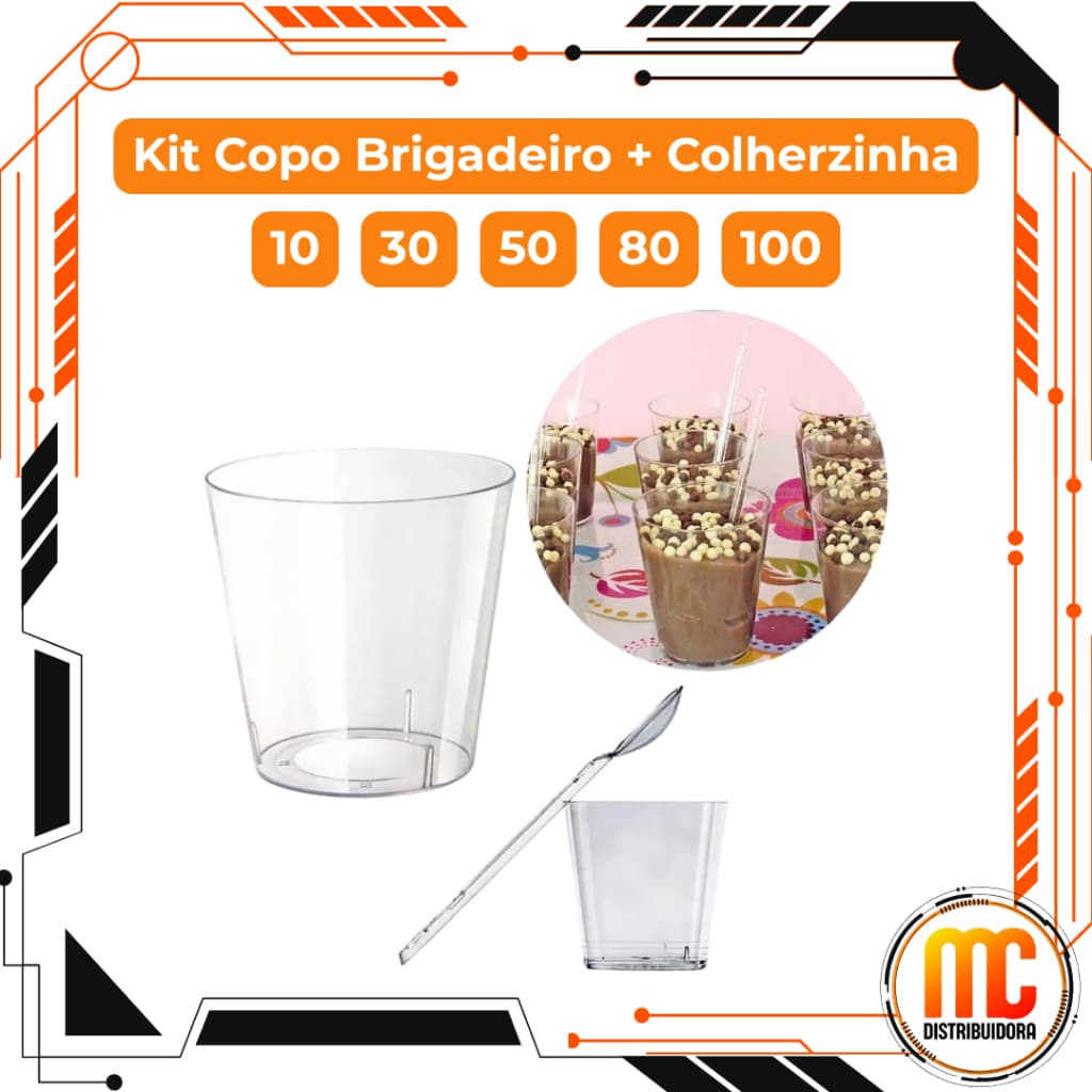 Kit Mini Copo Brigadeiro + Colherzinha Para Sobremesas Festas Doces Brigadeiro Mousses