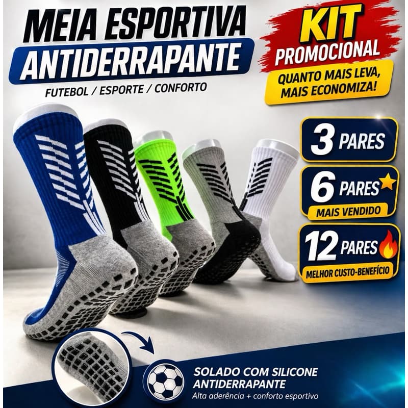 Kit Meiões Futebol Infantil/Juvenil Antiderrapante – 2 a 5 Pares | Conforto e Durabilidade | Cores Sortidas