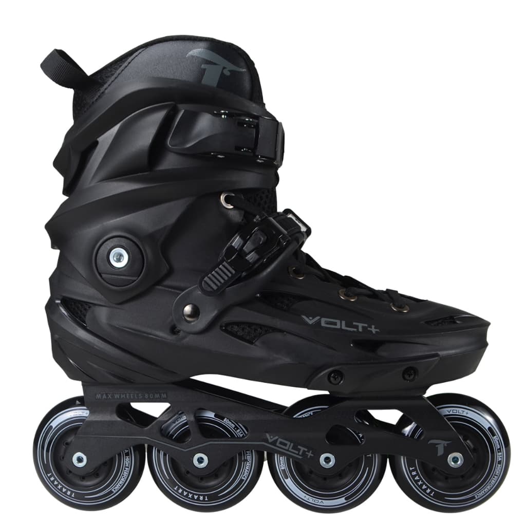 Patins Volt + 2.0 Preto Inline Freestyle Traxart 80mm Abec-9 HardBoot Urban Roller Manobra Rua