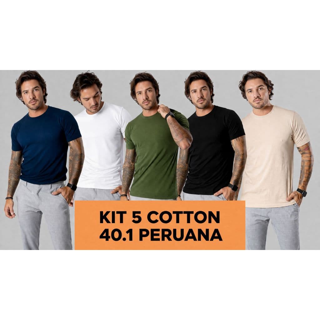 Kit 5 Camisetas Lisas Premium Masculinas Cotton 40.1 Malha Peruana Confortável Com Elastano