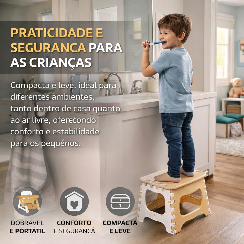 Banquinho Infantil Dobrável Portátil Seguro Resistente Multifunção Fácil Transporte