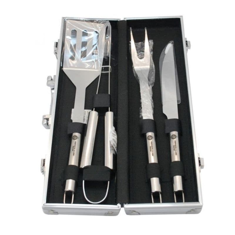 Kit Churrasco Inox Com Maleta Churrasqueiro Profissional 4 Peças Premium