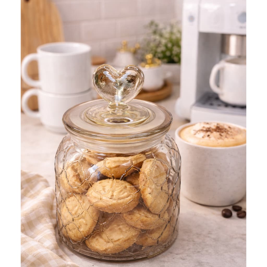 Pote Hermético Coração -Vidro - Dourado Âmbar - Delicadeza no cantinho do Café - 600ml