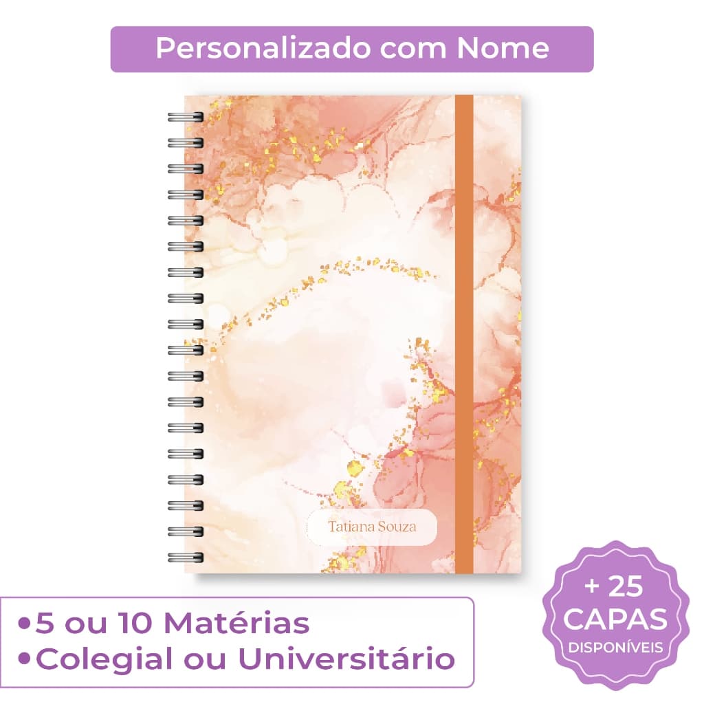 Caderno 10 Matérias Feminino Personalizado com Nome | Colegial e Universitário | 5 ou 10 Matérias