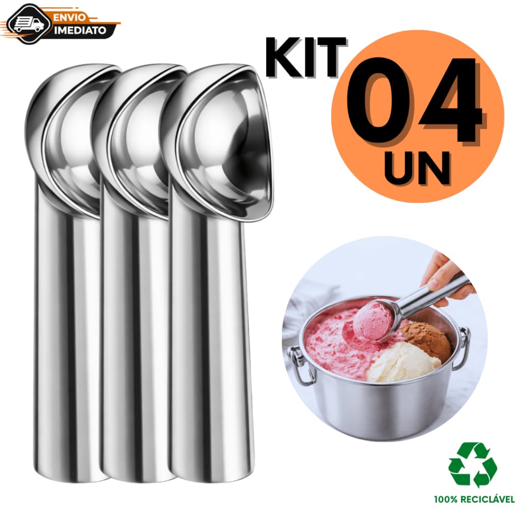 Colher Sorvete Açai Duro Aço Inox Pegador Boleador 18Cm Cozinha Sorveteria Doceria Não Entorta