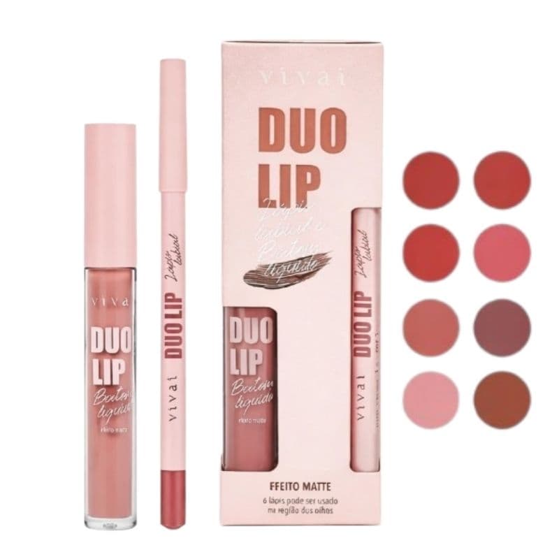 kit Labial Batom Matte + Lápis Longa Duração Líquido Mate Lip Duo Vivai Maquiagem Feminina lip gloss