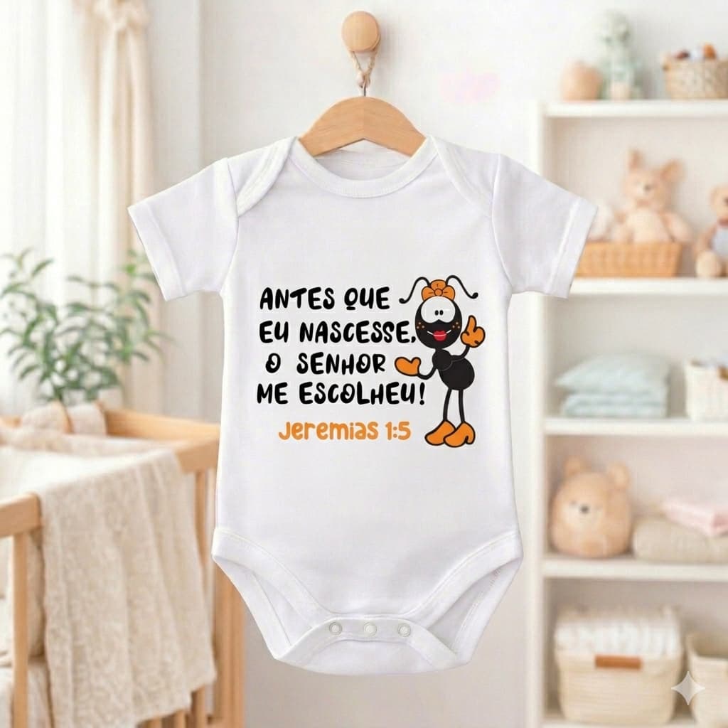 Body Bebê Personalizado Smilinguido Jeremias 1:5 Mensagem Bíblica