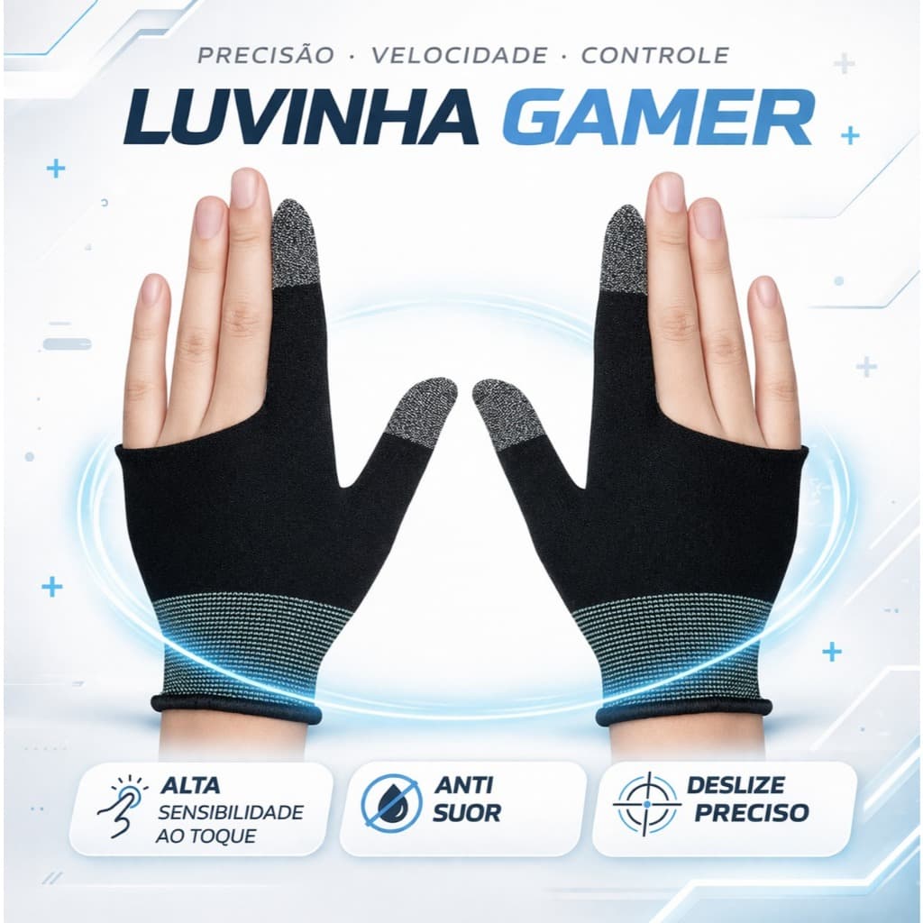 Luva de Dedo Gamer Fribra de PRATA | Anti Suor, respirável e Sensível COD, FREEFIRE, PUBG