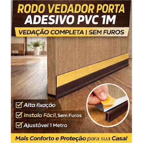Rodo Vedador Porta Adesivo PVC 1m Alta Fixação Anti Ruído Vento Poeira Insetos Sem Furos