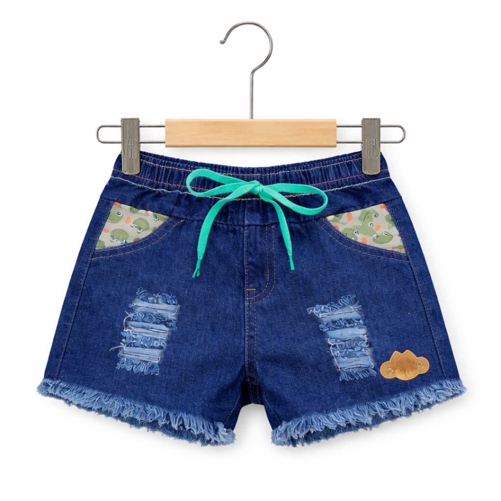 Short Jeans Infantil Feminino  Lilica Ripilica Moda Verão com Cordão e Detalhes Diferenciados