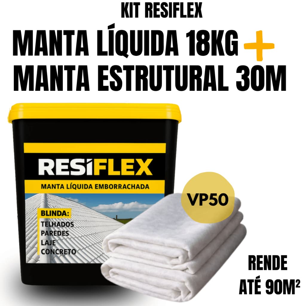 Kit Manta Líquida 18kg + Bidim 30m Impermeabilizante Laje Telhado Anti Infiltração Resistente