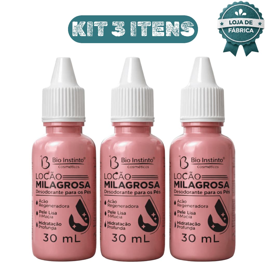 Kit 3 Lo莽茫o Milagrosa Gota Milagrosa para os P茅s Pele Lisa e Macia Hidrata莽茫o Profunda Bio Instinto